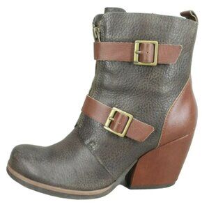 KORKS KORK-EASE Richard Black Tan Leather Heeled Buckle Boots Steampunk Size 8